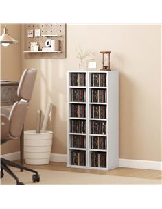 HOMCOM Set of 2 CD Media Display Shelf Unit Tower Rack with Adjustable Shelves, White 2