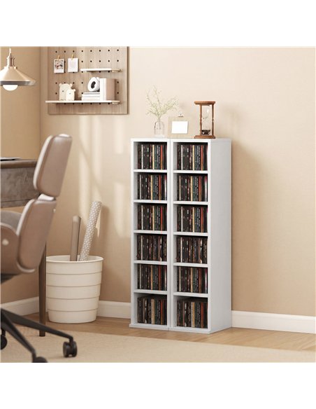HOMCOM Set of 2 CD Media Display Shelf Unit Tower Rack with Adjustable Shelves, White - pic 184713 | FastDaddyshop