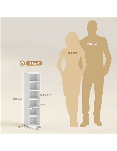 HOMCOM Set of 2 CD Media Display Shelf Unit Tower Rack with Adjustable Shelves, White