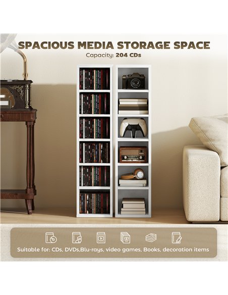 HOMCOM Set of 2 CD Media Display Shelf Unit Tower Rack with Adjustable Shelves, White - pic 184715 | FastDaddyshop