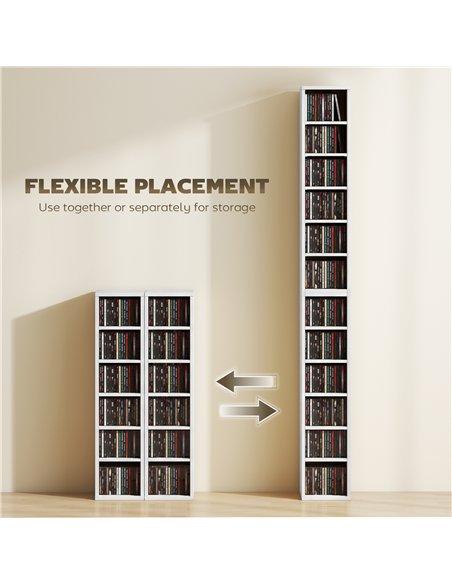 HOMCOM Set of 2 CD Media Display Shelf Unit Tower Rack with Adjustable Shelves, White - pic 184716 | FastDaddyshop
