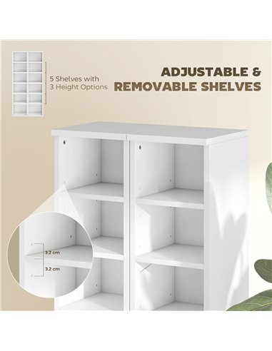 HOMCOM Set of 2 CD Media Display Shelf Unit Tower Rack with Adjustable Shelves, White
