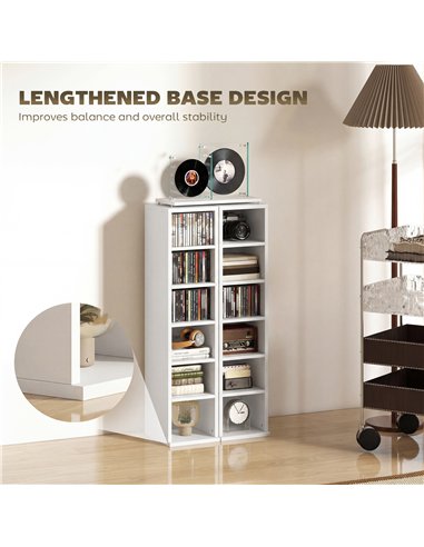 HOMCOM Set of 2 CD Media Display Shelf Unit Tower Rack with Adjustable Shelves, White