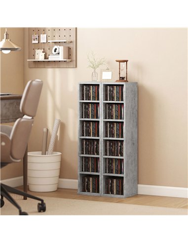 HOMCOM Set of 2 CD Media Display Shelf Unit Tower Rack with Adjustable Shelves, Grey