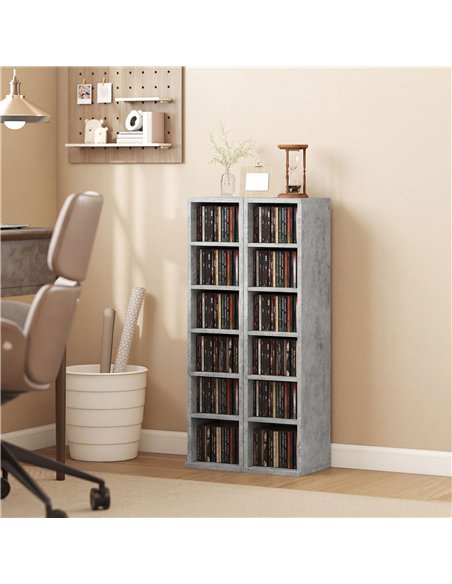 HOMCOM Set of 2 CD Media Display Shelf Unit Tower Rack with Adjustable Shelves, Grey - pic 184722 | FastDaddyshop