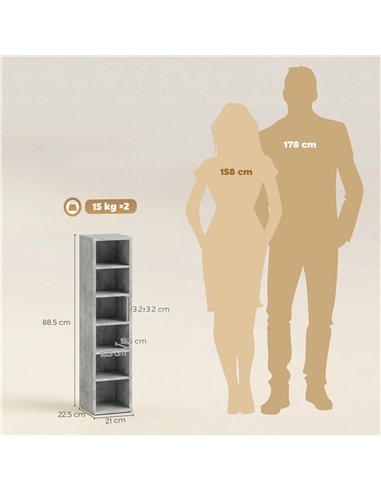 HOMCOM Set of 2 CD Media Display Shelf Unit Tower Rack with Adjustable Shelves, Grey
