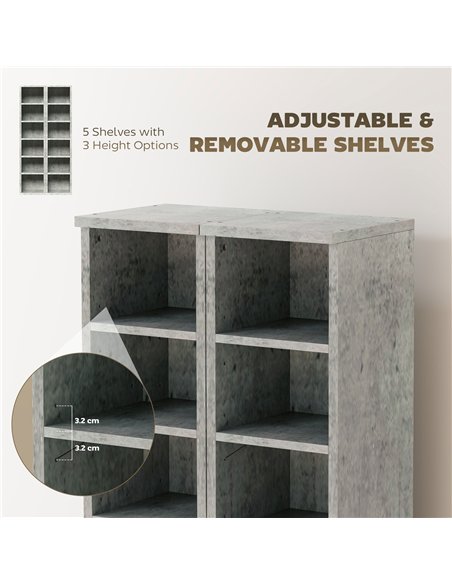 HOMCOM Set of 2 CD Media Display Shelf Unit Tower Rack with Adjustable Shelves, Grey - pic 184726 | FastDaddyshop