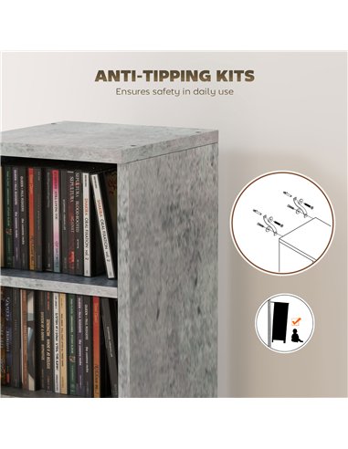 HOMCOM Set of 2 CD Media Display Shelf Unit Tower Rack with Adjustable Shelves, Grey