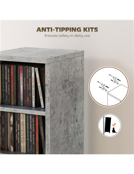 HOMCOM Set of 2 CD Media Display Shelf Unit Tower Rack with Adjustable Shelves, Grey - pic 184727 | FastDaddyshop