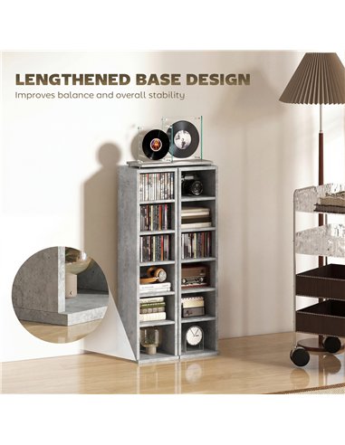 HOMCOM Set of 2 CD Media Display Shelf Unit Tower Rack with Adjustable Shelves, Grey