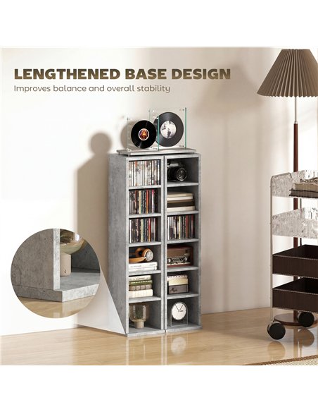 HOMCOM Set of 2 CD Media Display Shelf Unit Tower Rack with Adjustable Shelves, Grey - pic 184728 | FastDaddyshop