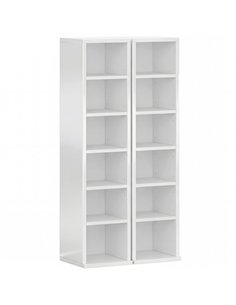 HOMCOM Set of 2 CD Media Display Shelf Unit Tower Rack with Adjustable Shelves, High Gloss White