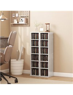 HOMCOM Set of 2 CD Media Display Shelf Unit Tower Rack with Adjustable Shelves, High Gloss White 2