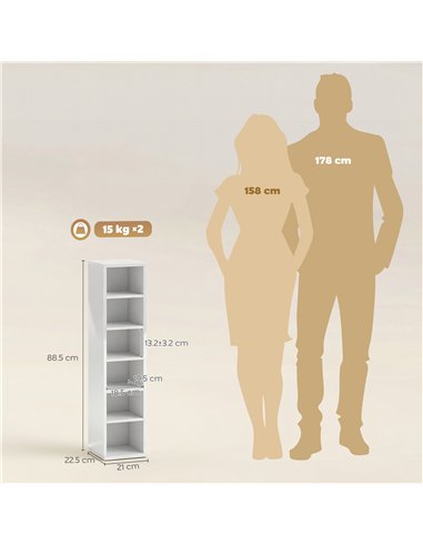 HOMCOM Set of 2 CD Media Display Shelf Unit Tower Rack with Adjustable Shelves, High Gloss White