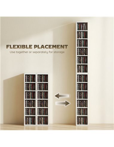 HOMCOM Set of 2 CD Media Display Shelf Unit Tower Rack with Adjustable Shelves, High Gloss White