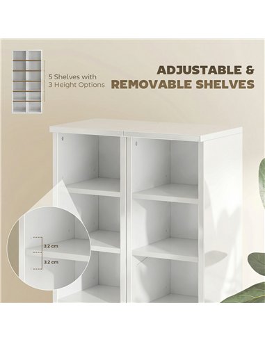 HOMCOM Set of 2 CD Media Display Shelf Unit Tower Rack with Adjustable Shelves, High Gloss White