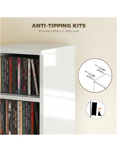 HOMCOM Set of 2 CD Media Display Shelf Unit Tower Rack with Adjustable Shelves, High Gloss White