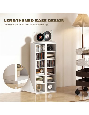 HOMCOM Set of 2 CD Media Display Shelf Unit Tower Rack with Adjustable Shelves, High Gloss White