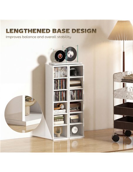 HOMCOM Set of 2 CD Media Display Shelf Unit Tower Rack with Adjustable Shelves, High Gloss White - pic 184737 | FastDaddyshop