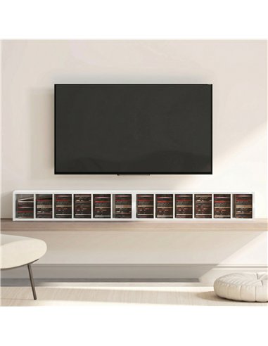 HOMCOM Set of 2 CD Media Display Shelf Unit Tower Rack with Adjustable Shelves, High Gloss White
