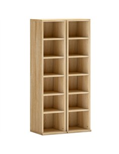 HOMCOM Set of 2 CD Media Display Shelf Unit Tower Rack with Adjustable Shelves, Oak