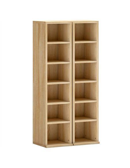 HOMCOM Set of 2 CD Media Display Shelf Unit Tower Rack with Adjustable Shelves, Oak - pic 184739 | FastDaddyshop