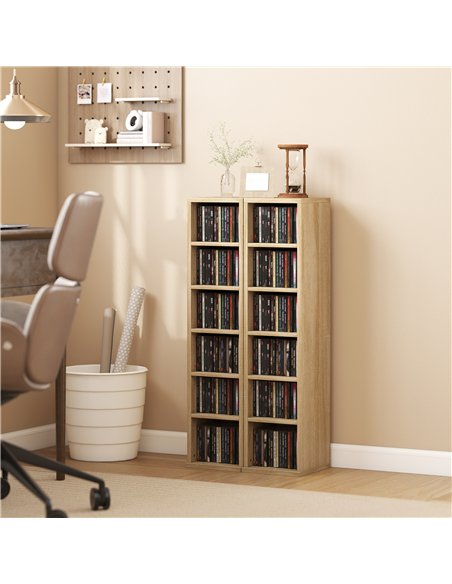 HOMCOM Set of 2 CD Media Display Shelf Unit Tower Rack with Adjustable Shelves, Oak - pic 184740 | FastDaddyshop