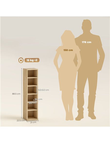 HOMCOM Set of 2 CD Media Display Shelf Unit Tower Rack with Adjustable Shelves, Oak - pic 184741 | FastDaddyshop
