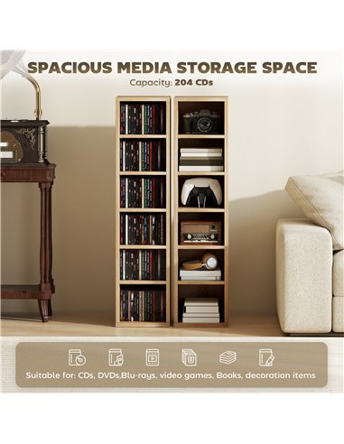 HOMCOM Set of 2 CD Media Display Shelf Unit Tower Rack with Adjustable Shelves, Oak