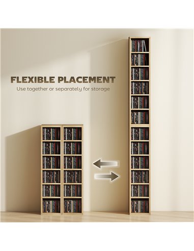 HOMCOM Set of 2 CD Media Display Shelf Unit Tower Rack with Adjustable Shelves, Oak