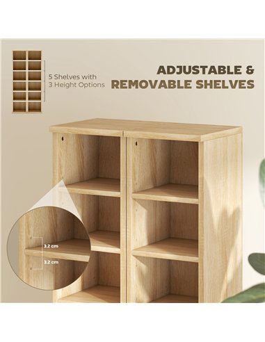 HOMCOM Set of 2 CD Media Display Shelf Unit Tower Rack with Adjustable Shelves, Oak