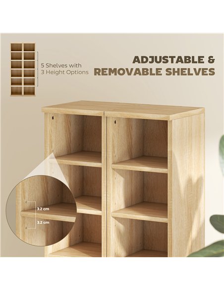HOMCOM Set of 2 CD Media Display Shelf Unit Tower Rack with Adjustable Shelves, Oak - pic 184744 | FastDaddyshop