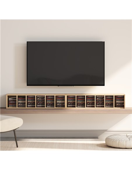HOMCOM Set of 2 CD Media Display Shelf Unit Tower Rack with Adjustable Shelves, Oak - pic 184747 | FastDaddyshop