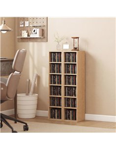HOMCOM Set of 2 CD Media Display Shelf Unit Tower Rack with Adjustable Shelves, Natural 2