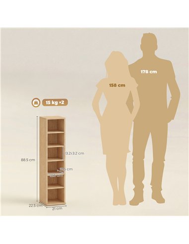HOMCOM Set of 2 CD Media Display Shelf Unit Tower Rack with Adjustable Shelves, Natural