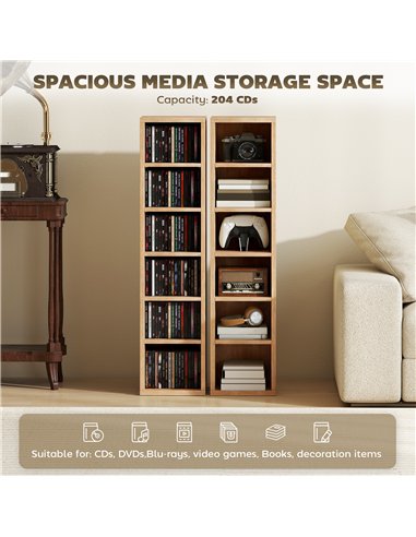 HOMCOM Set of 2 CD Media Display Shelf Unit Tower Rack with Adjustable Shelves, Natural
