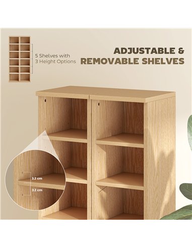 HOMCOM Set of 2 CD Media Display Shelf Unit Tower Rack with Adjustable Shelves, Natural