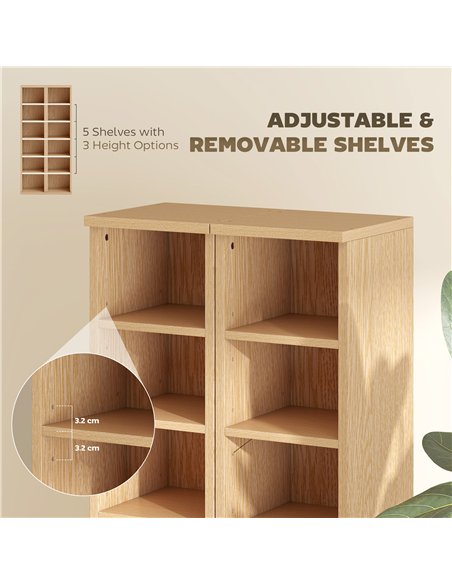 HOMCOM Set of 2 CD Media Display Shelf Unit Tower Rack with Adjustable Shelves, Natural - pic 184753 | FastDaddyshop