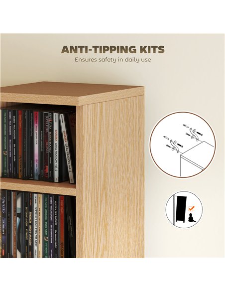 HOMCOM Set of 2 CD Media Display Shelf Unit Tower Rack with Adjustable Shelves, Natural - pic 184754 | FastDaddyshop