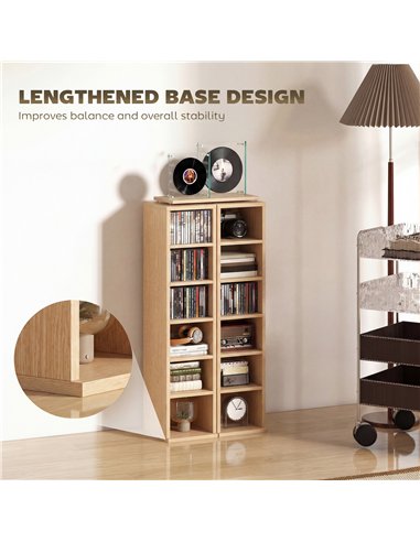 HOMCOM Set of 2 CD Media Display Shelf Unit Tower Rack with Adjustable Shelves, Natural