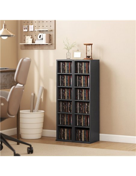 HOMCOM Set of 2 CD Media Display Shelf Unit Tower Rack with Adjustable Shelves, Black - pic 184758 | FastDaddyshop