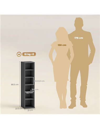 HOMCOM Set of 2 CD Media Display Shelf Unit Tower Rack with Adjustable Shelves, Black