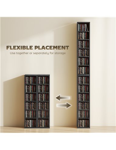 HOMCOM Set of 2 CD Media Display Shelf Unit Tower Rack with Adjustable Shelves, Black