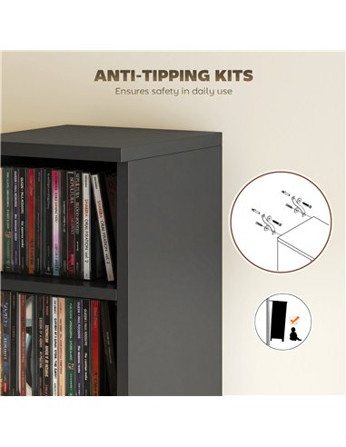 HOMCOM Set of 2 CD Media Display Shelf Unit Tower Rack with Adjustable Shelves, Black