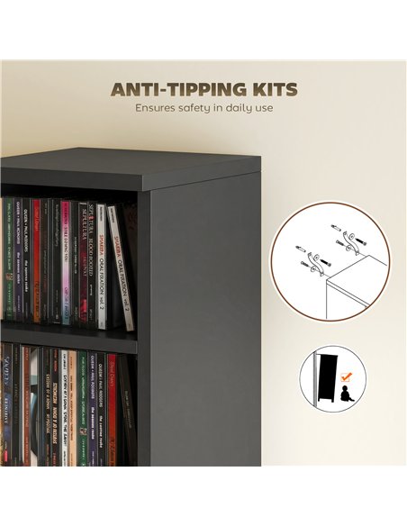 HOMCOM Set of 2 CD Media Display Shelf Unit Tower Rack with Adjustable Shelves, Black - pic 184763 | FastDaddyshop