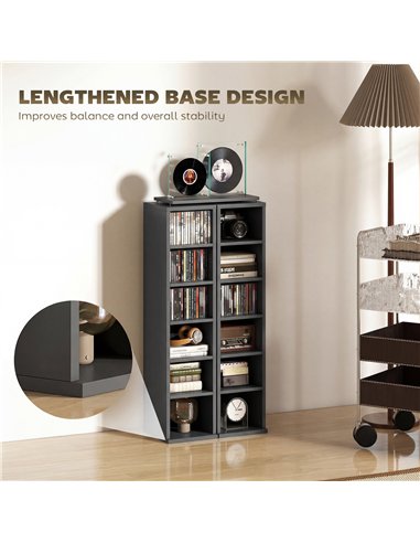 HOMCOM Set of 2 CD Media Display Shelf Unit Tower Rack with Adjustable Shelves, Black