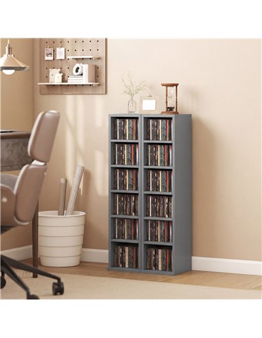 HOMCOM Set of 2 CD Media Display Shelf Unit Tower Rack with Adjustable Shelves, Light Grey