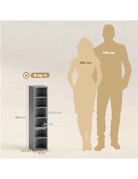 HOMCOM Set of 2 CD Media Display Shelf Unit Tower Rack with Adjustable Shelves, Light Grey - pic 184768 | FastDaddyshop