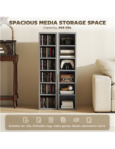 HOMCOM Set of 2 CD Media Display Shelf Unit Tower Rack with Adjustable Shelves, Light Grey