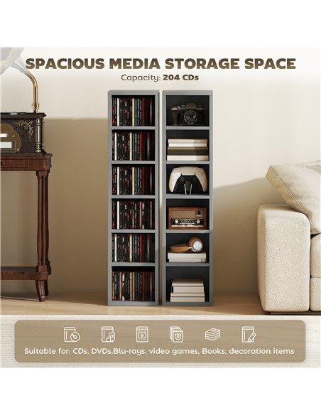 HOMCOM Set of 2 CD Media Display Shelf Unit Tower Rack with Adjustable Shelves, Light Grey - pic 184769 | FastDaddyshop